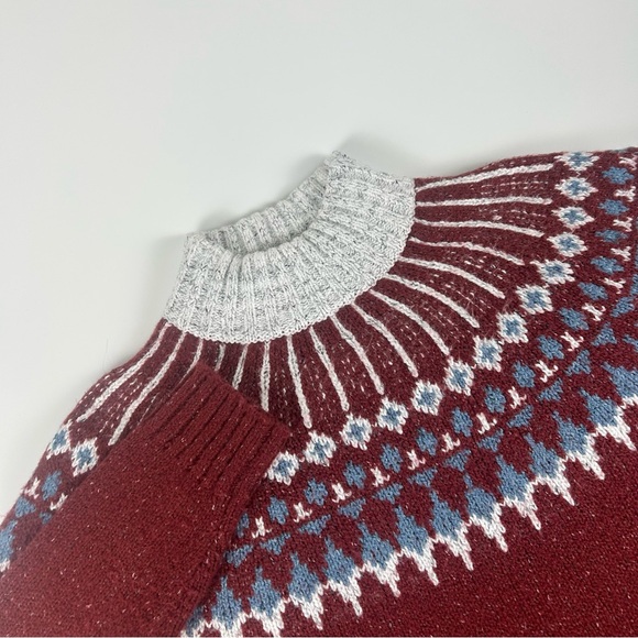 L.L. Bean Sweaters - LL Bean WMNS SZ M Nordic Fair Isle Harbor Mock Neck Burgendy White Yoke Pattern